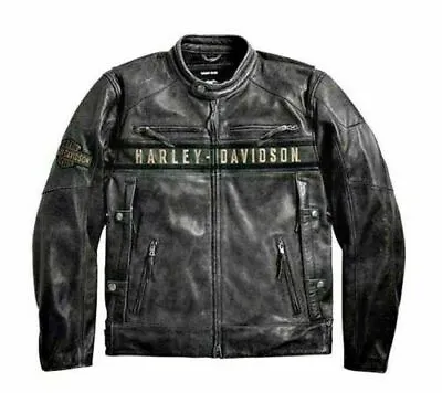 Men's Harley Davidson Passing Link Triple Vent Motorcycle Black Leather Jacket • $137.99