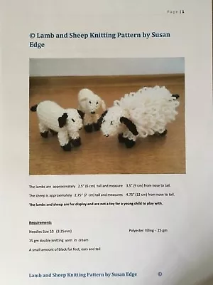 Lamb And Sheep Knitting Pattern For  Nativity Scene • £3.99