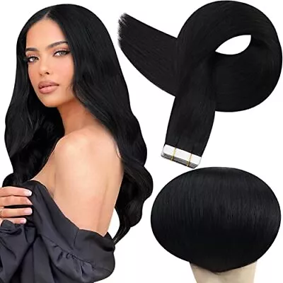  Tape In Hair Extensions Human Hair Remy Tape In Hair 10 Inch # 1 Jet Black • $25.84