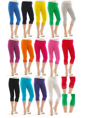 Y71 Capri Leggings 3/4 With Lace From Cotton Party Special Occasion Sport Yoga • £10.67