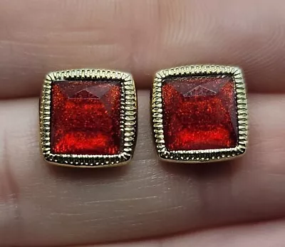 Vintage Red Monet Petite Small Square Rhinestone Pierced Earrings • $9.99