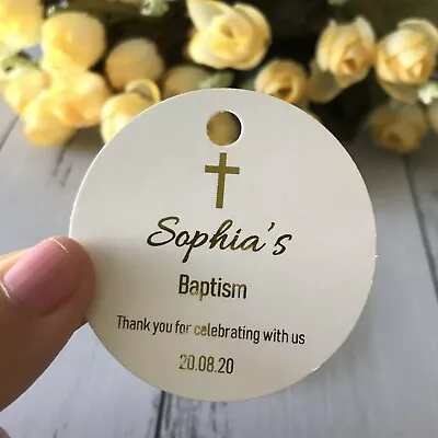 50x Gold Foil Baptism Favor Tags Gift Tags Favor Box Favor Bag Tags Cross Tags • $29.95