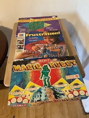  Vintage Board Games  MB Frustration Merit Magic RobotSpears  Chinese Chequers • £15