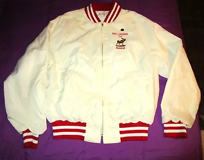 Vintage KING LOUIE Moose Lodge Liverpool 122 White Bomber Jacket Size Large • $28.88