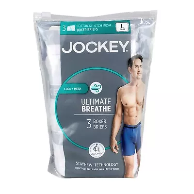 Jockey Men's Ultimate Breathe Boxer Briefs Underwear 3-Pack White (Size L) • $21.49