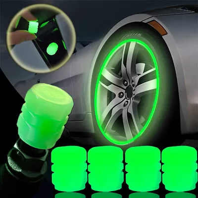 4Pcs Glowing In Dark Fluorescent Car Wheel Tyre Valve Stems Air Dust Accessories • £2.39