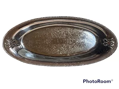 Vintage Farber Bros New York Krome Kraft Chrome Plated Filigree  12  Oval Tray • $18.99