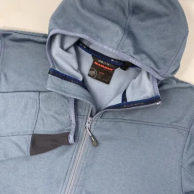 Mammut Men's Large Solid Blue Full Zip Soft Shell Hooded Jacket • $39.99