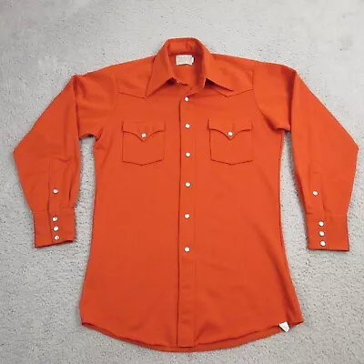 H Bar C Ranchwear Mens Western Shirt Size 15-33 Long Tail Pearl Snap Orange VTG • $29.98