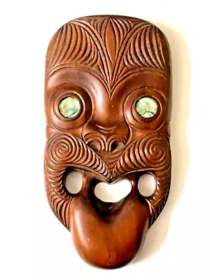 Vintage CARVED WOOD MAORI TIKI FACE WALL ART MASK Hand Carving Made In Aotearoa • $500