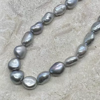 Gemporia Freshwater Baroque Silver Grey Graduated Pearl Necklace 925 Clasp - 18” • £94.99