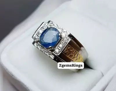 Mens Natural Blue Sapphire Silver 925 Neelam Ring Elegant Sapphire Man Ring Band • $147.79