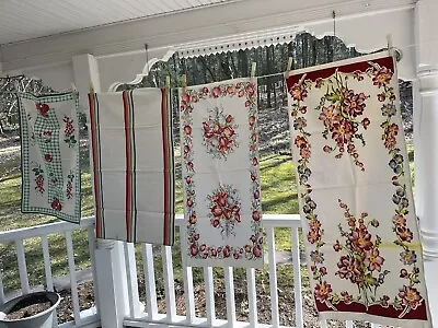 Lot 4 Vintage Table Runners Dresser Scarves Tea Towels Tulips Grapes Stripes Etc • $12.95