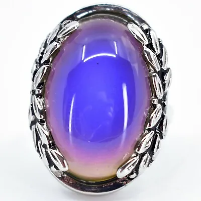 Vintage Inspired Silver & Black Color Changing Statement Oval Cabochon Mood Ring • $6.99