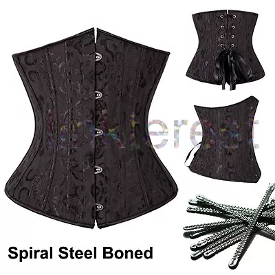 Sexy Black Bustier Overbust Corset Top Waist Training Lace Up Steampunk Lingerie • $29.79