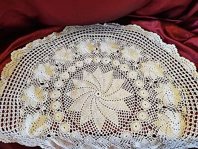 Large Doily Tablecloth Round 31 Inch Diameter White Vintage Crotched See List • £0.99