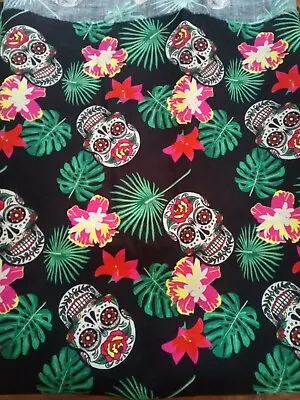 Pretty Skull Flower Fabric Mexican Candy Skull Material  • £6.50