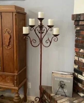 Vintage Style Floor Candelabra Stand Tall Scroll Iron Metal 7 Candle Holder • $129.89