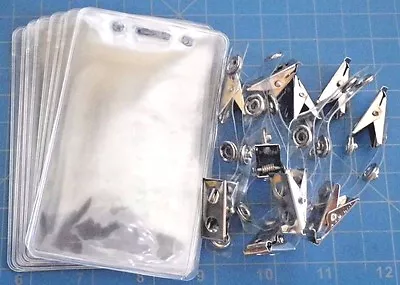 10 Vertical ID Cards + Metal Clips ID Holder Tag Badge Clear Work • $9.92