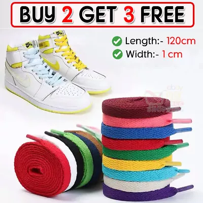 Flat Shoe Laces Boots Trainers Skate Football Coloured Shoelaces Adult Kids • £2.79