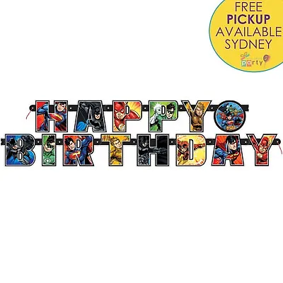 Justice League Party Supplies Happy Birthday Banner Superhero Decorations • $6.99