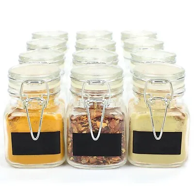 £11.99 • Buy Mini Clip Top Glass Spice Jars Herbs Preserve FREE Labels & Chalk Pen M&W