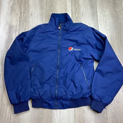 Vintage Pepsi Cola Small Blue Bomber Jacket Corporate Fleece Lined Logo Aramark • $54.84