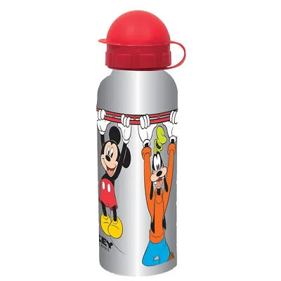 Mickey Mouse Aluminium Drinks Bottle 500ml Silver Red Cap • $15.49