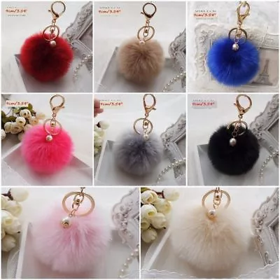 Very Soft Fluffy Rabbit Fur Ball 9 CM Key Chain Pompom Handbag Car Key Ring • £0.99