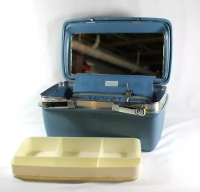 Vintage Royal Traveller Montbello II Blue Train Case Samsonite 15” With Tray Key • $45