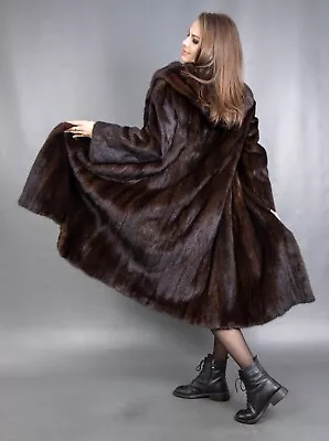 12353 Gorgeous Real Mink Coat Luxury Fur Jacket Hood Long Beautiful Look Size M • $1