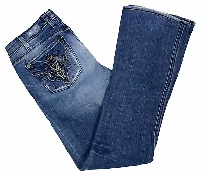 J & Company Women's Bootcut Distressed Colored Embellished Blue 27 • $19.99