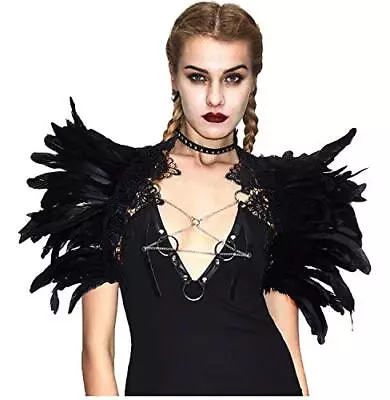 Gothic Natural Feather Cape Shawl Shoulder Wrap Lace Collar Halloween Malefic... • $28.42