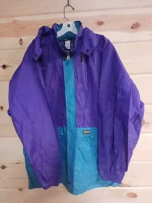 Vtg K-WAY Jacket Full Zip Raincoat W/hood Size XXL Windbreaker Purple/teal 90s • $36.99