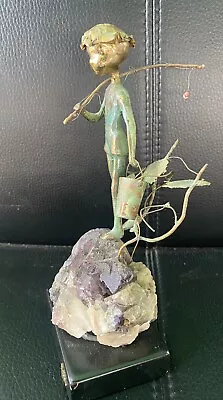 FISHING BOY  Malcolm Moran Bronze & Copper ART Sculpture Figurine • $150