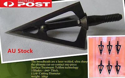 6 X One Piece Laser Welded 3 Bladed Butcher Broadheads For Compound Bow Archery • $34.73