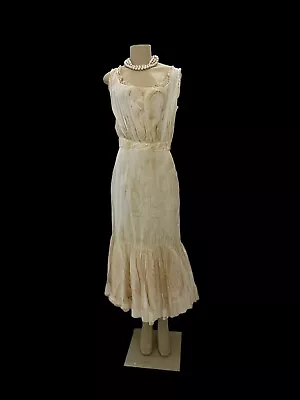 VTG Women's 1920s  Ivory / Beige Slip / W Lace Sz M 20s Dress • $25