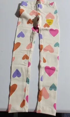 Cat & Jack Girls Multi-Color Hearts On Tan Cotton Blend Leggings XS 4/5 • $5.99