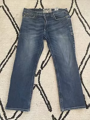 Ariat Men's 36x30 M4 Low Rise Boot Cut Western Style Blue Jeans Embroidered READ • $40