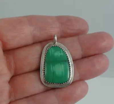 Estate Signed HORTON Sterling Silver Green Malachite 1-1/4  Southwestern Pendant • $18