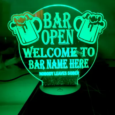 Bar Open Led Sign Light Up Personalised Mancave Garden Pub Club • £24.99