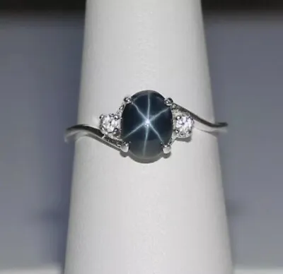 Dainty Star Sapphire Ring Sterling Silver 925 Blue Lindy Star Ring For Women • $37.43