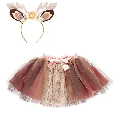 Kids Girls Fawn Tutu Costume Kit Little Reindeer Childs Fancy Dress Animal Book • £12.99