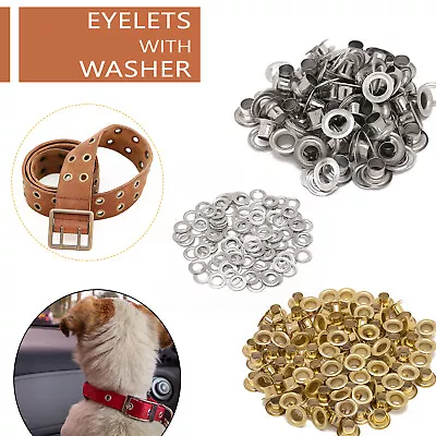 6.5mm Eyelets With Washer Gold Silver Metal Eyelet Grommet For DIY Leather Craft • £2.29