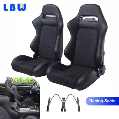 2 Racing Seats Bucket Seats Faux Leather Seats Black Velvet Cushion + Red String • $391.24