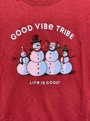 Life Is Good Mens Medium Red Snowmen Good Vibe Tribe Long Sleeve Crew Neck • $13.88