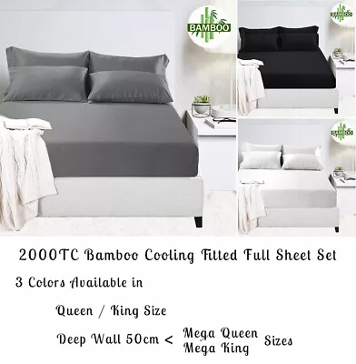 $59.50 • Buy 40cm / 50cm Deep Wall 2000TC Cooling Bamboo Fitted Full Sheet Set Queen King Bed
