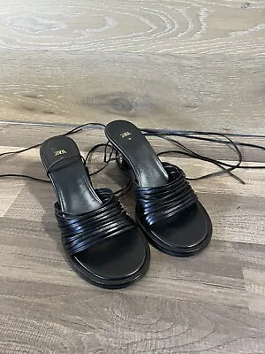 $39.99 • Buy Zara Black 2” Heel Sandals Strappy Size 9.5