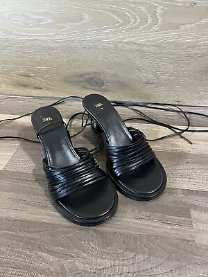 Zara Black 2” Heel Sandals Strappy Size 9.5 • $39.99