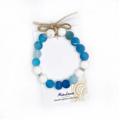 $22 • Buy The Aegean Aromatherapy Diffuser Bracelet - Hand Crafted - Blue Frosted Agate